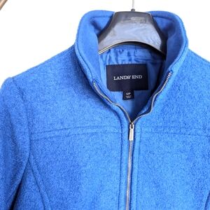Women's Boiled Wool Lands End Pea Coat Jacket royal blue Sz 12P